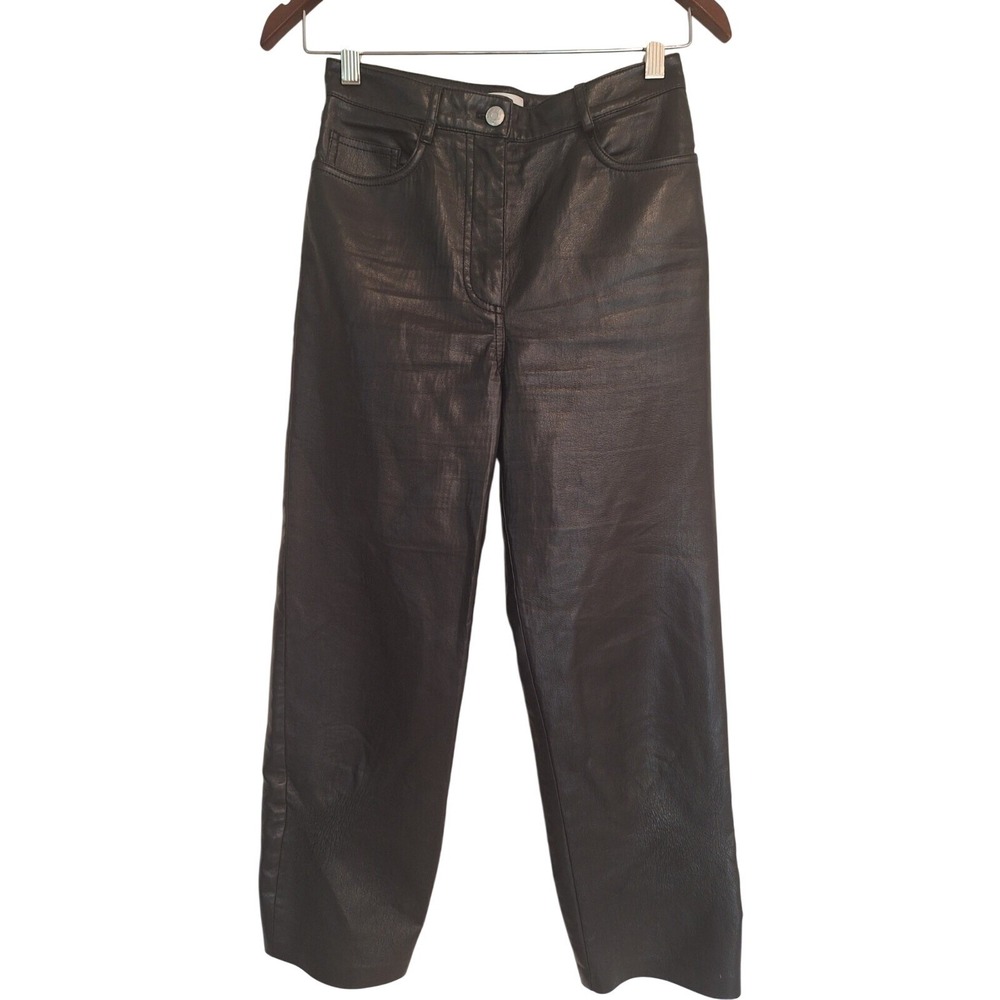 Wilfred Aritzia Black Faux Leather High Rise Straight Leg Pants Size‎ 2